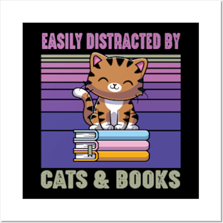 Easily Distracted by Cats and Books Funny Cat Lover Posters and Art